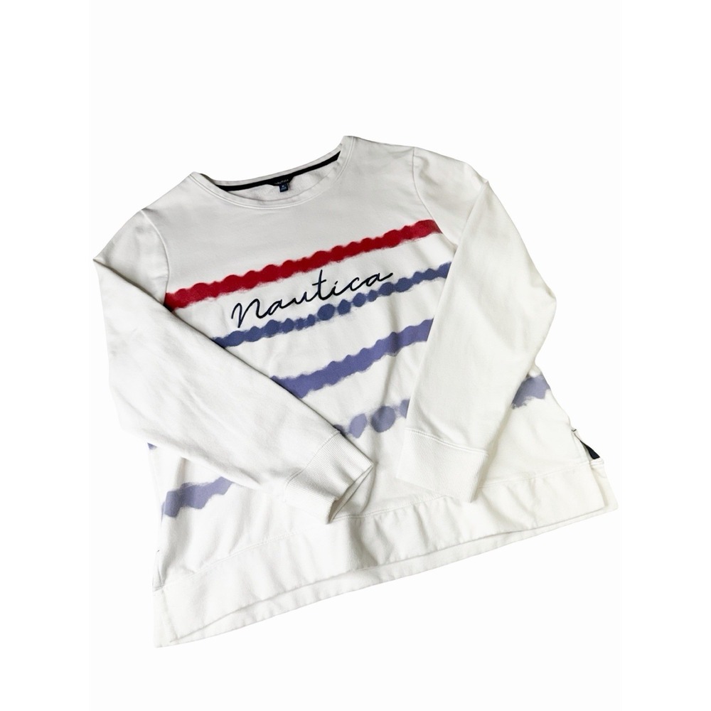 Nautica Women's XL Patriotic Sweatshirt Stripe Long Sleeve Pullover Coastal